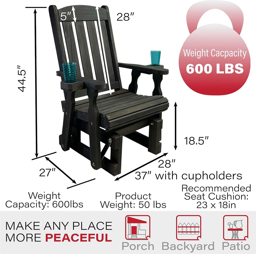 Amish Casual Heavy Duty 600 Lb Mission High Back Treated Glider Chair with Cupholders (Semi-Solid Black Stain)