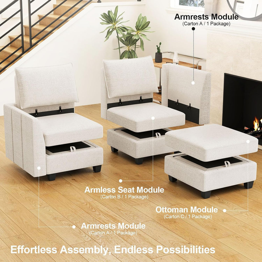 Belffin Modular Sectional Sofa Chenille Sleeper Sectional Couch with Storage Modular Sofa Bed for Living Room, 6 Seats, Beige