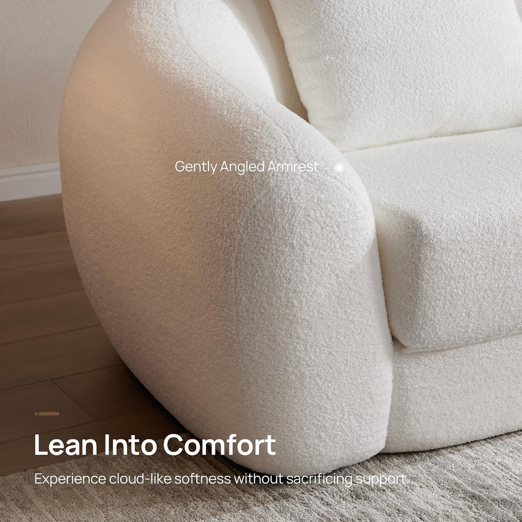 SICOTAS 49.9' Curved Convertible Sofa Couch Bed for Living Room Futon Cloud Boneless Sleeper Chair Pull Out Floor Couch with Deep Seat Single Sofa Foam Lounger No Assembly for Bedroom Apartment, White
