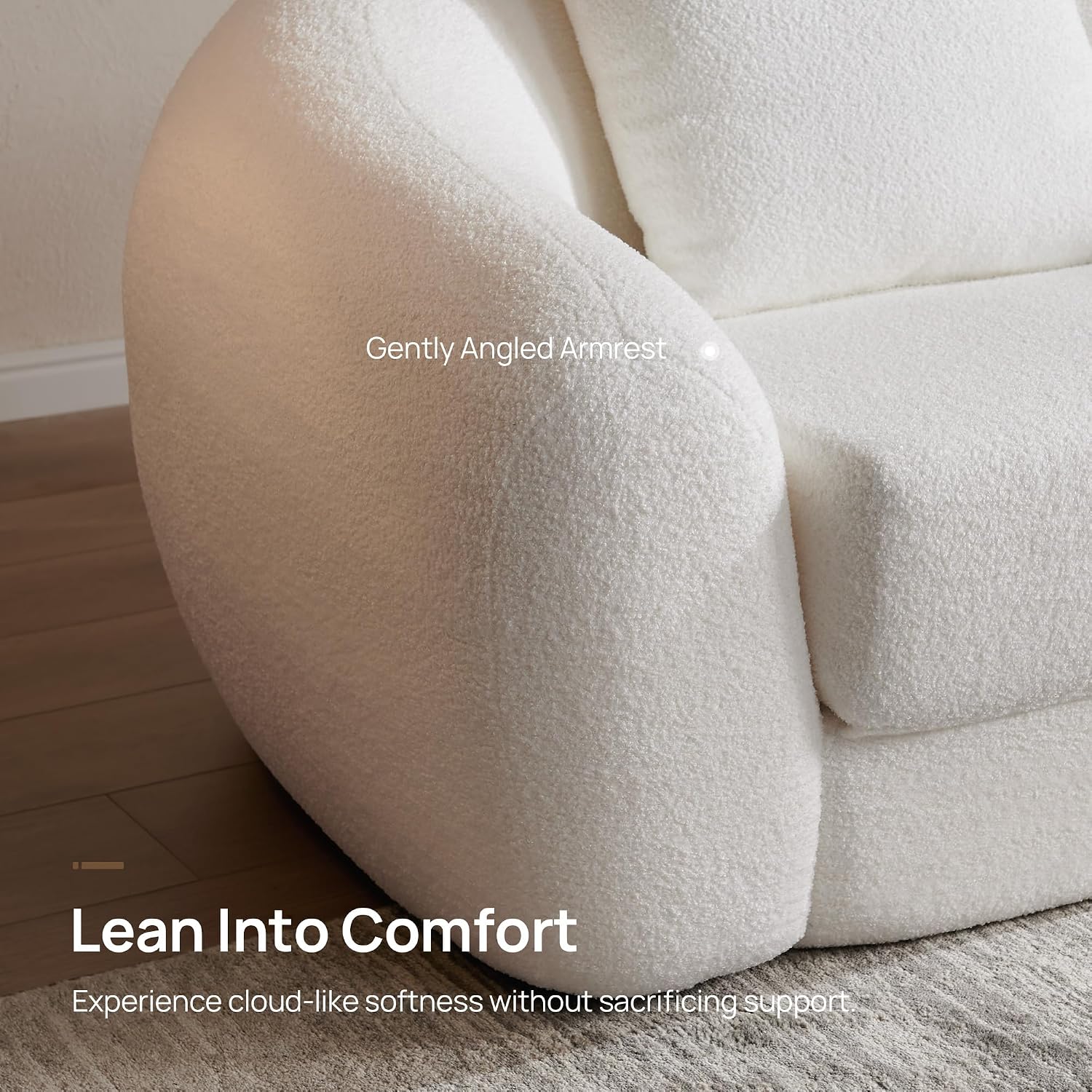 SICOTAS 49.9' Curved Convertible Sofa Couch Bed for Living Room Futon Cloud Boneless Sleeper Chair Pull Out Floor Couch with Deep Seat Single Sofa Foam Lounger No Assembly for Bedroom Apartment, White