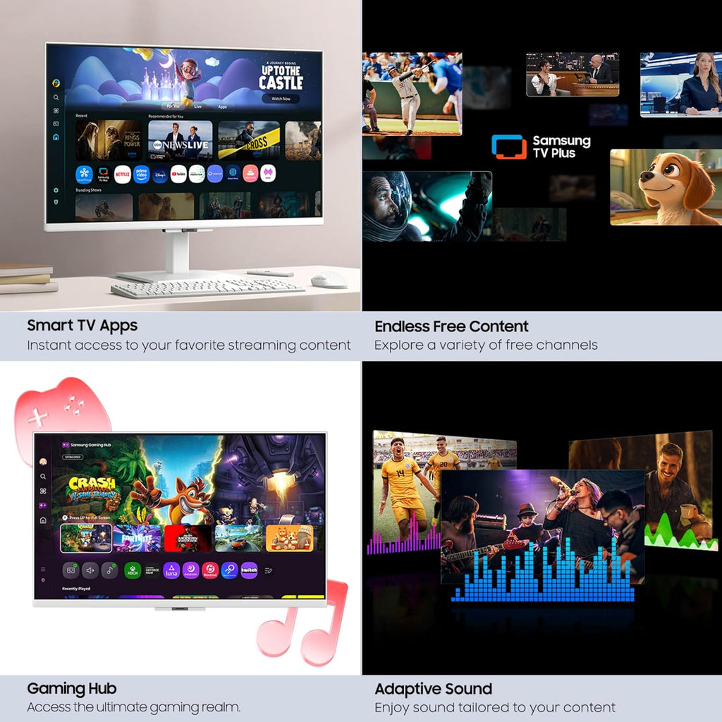 Samsung 27-Inch M5 (M50F) Series FHD Smart Monitor with Streaming TV, Speakers, HDR10, Gaming Hub, Multiple Ports, Workout Tracker, White, LS27FM503ENXZA (Renewed)