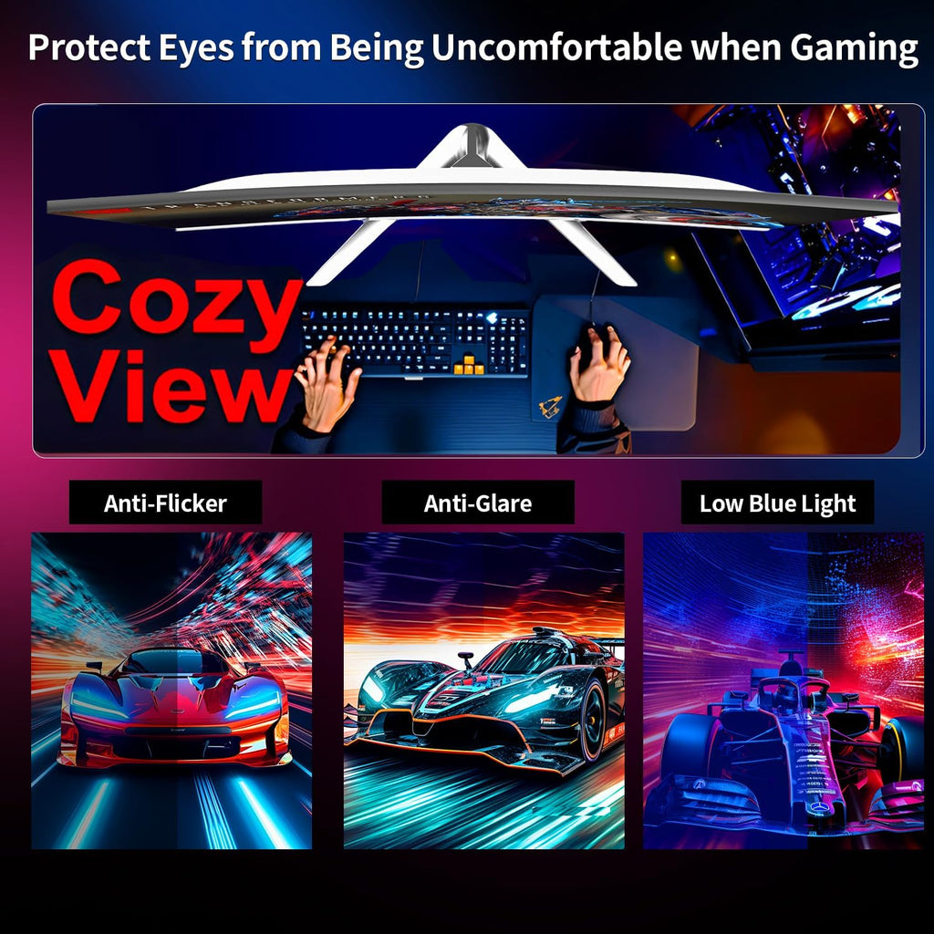 ZZA 27' Curved Gaming Monitor, Full HD(1920x1080P) VA Panel 1800R Computer Monitor,200HZ CP Screen,100% sRGB,3Sides Frameless, Flicker-Less,Blue Light Filter, for Office & Gaming