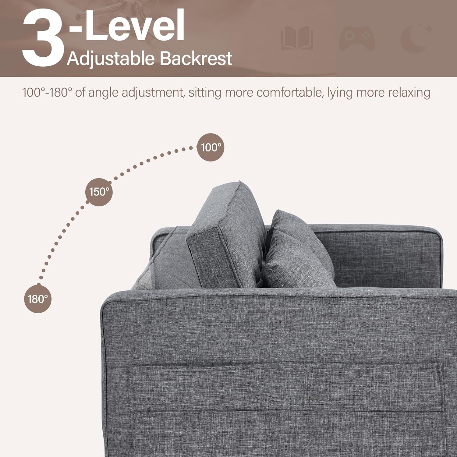 HAOMARKETS 3 in 1 Convertible Sleeper Sofa Bed, Loveseat Chaise Lounge with Pullout Bed, 2-Seater Futon Couches with Storage Pockets, 3-Level Adjustable Backrest and Pillows for Living Room, Grey