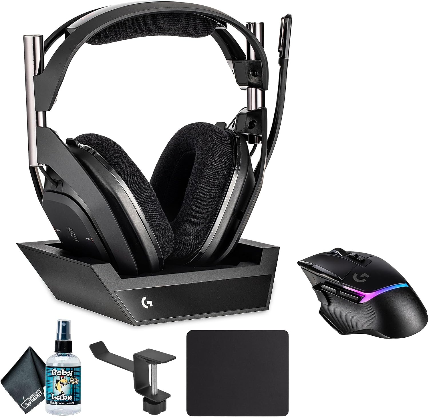 Logitech G Astro A50 X Omni-Platform Wireless Gaming Headset + Base Station Bundle Including: Logitech G G502 X Plus Lightspeed Wireless RGB Gaming Mouse, Headphone Holder, Cleaning Kit, Mouse Pad
