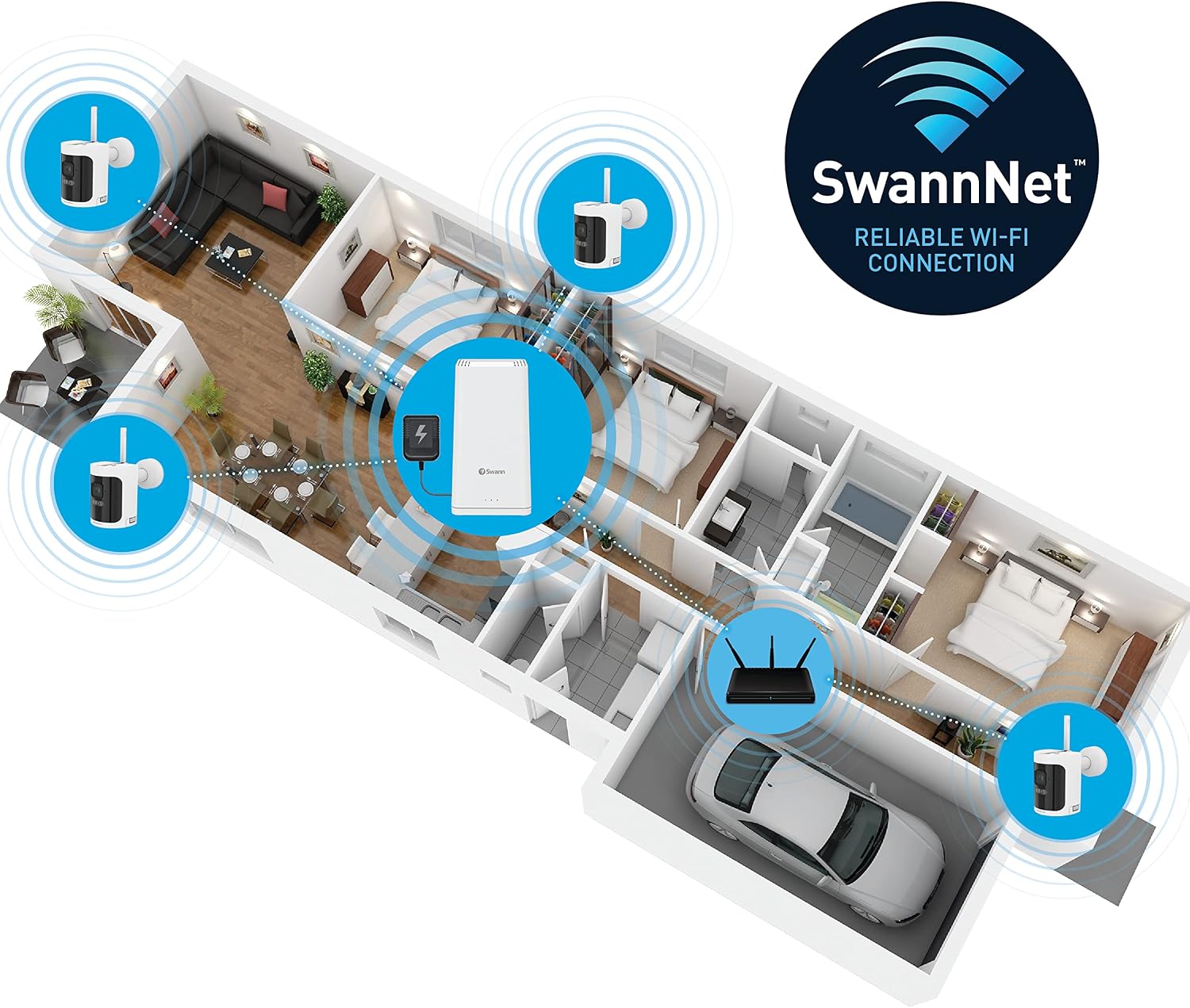 Swann AllSecure650™ 2K Wireless Security Kit with 4 x Wire-Free Cameras & Power Hub NVR