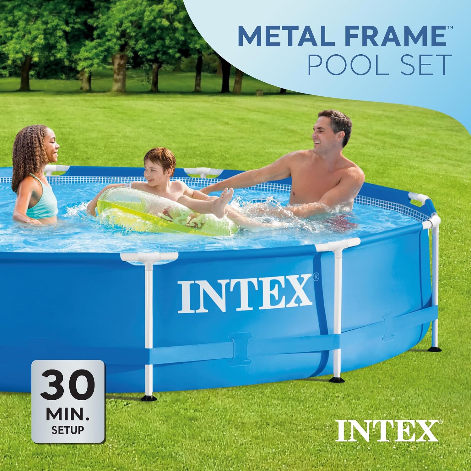 Intex 28211EH 12-Foot x 30-inch Metal Frame Round 6 Person Outdoor Above Ground Swimming Pool with GFCI Filter Pump and Pool Cover