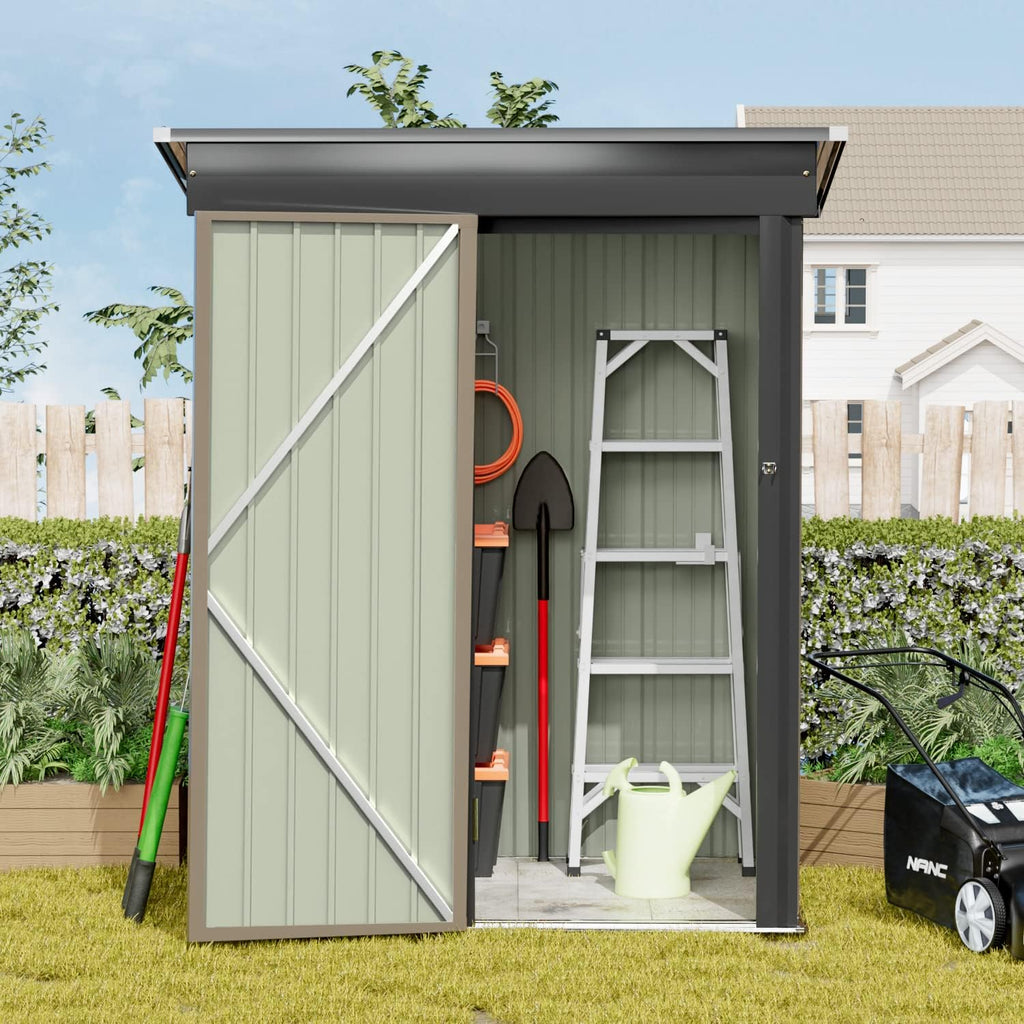 Greesum Metal Outdoor Storage Shed 5FT x 3FT, Steel Utility Tool Shed Storage House with Door & Lock, Metal Sheds Outdoor Storage for Backyard Garden Patio Lawn (5' x 3'), Light Brown