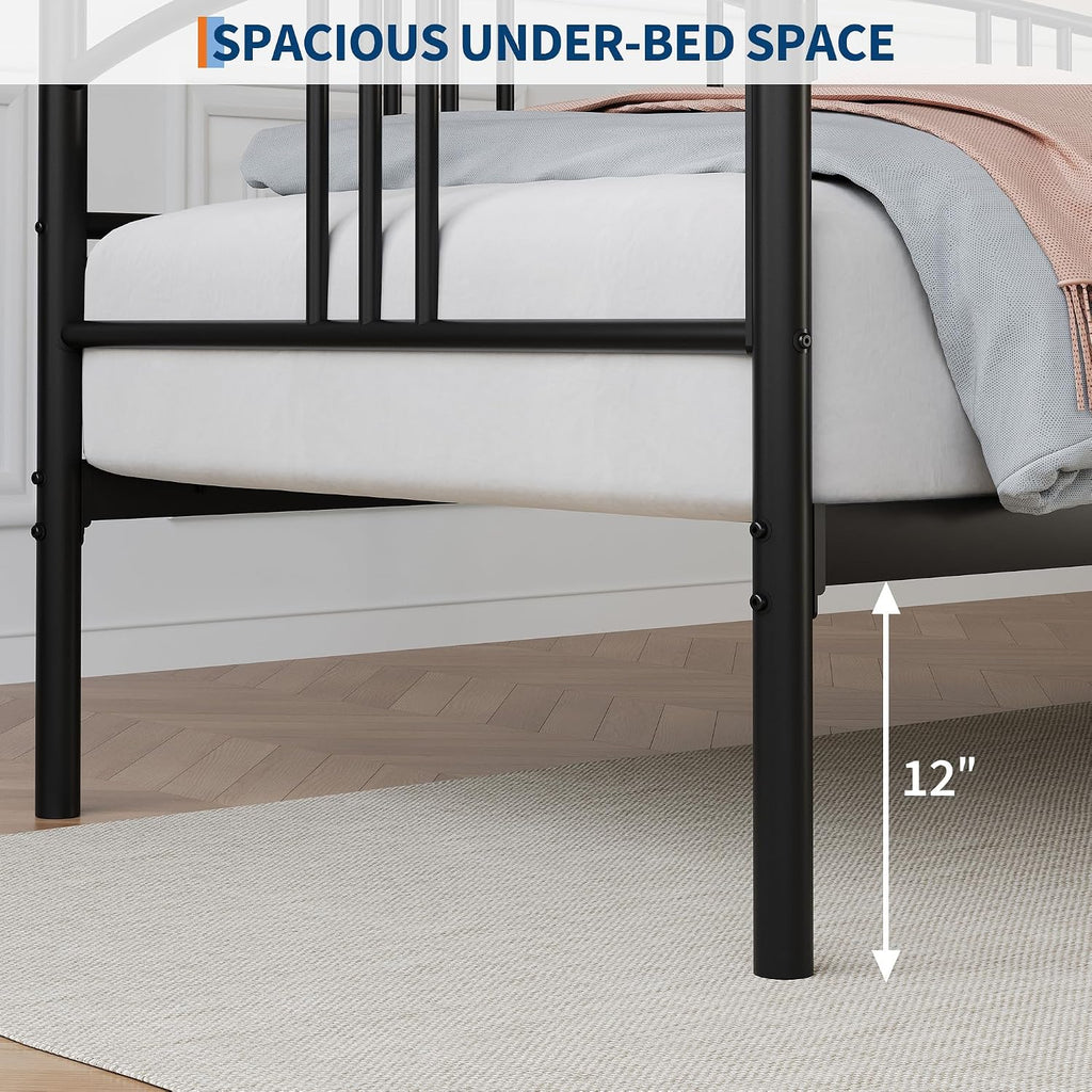 IDEALHOUSE Twin Daybed with Trundle, Metal Twin Size Daybed with Pullout Trundle 6 Casters, Steel Slat Support Sofa Bed for Living Room, Bedroom, Guest Room (Black)