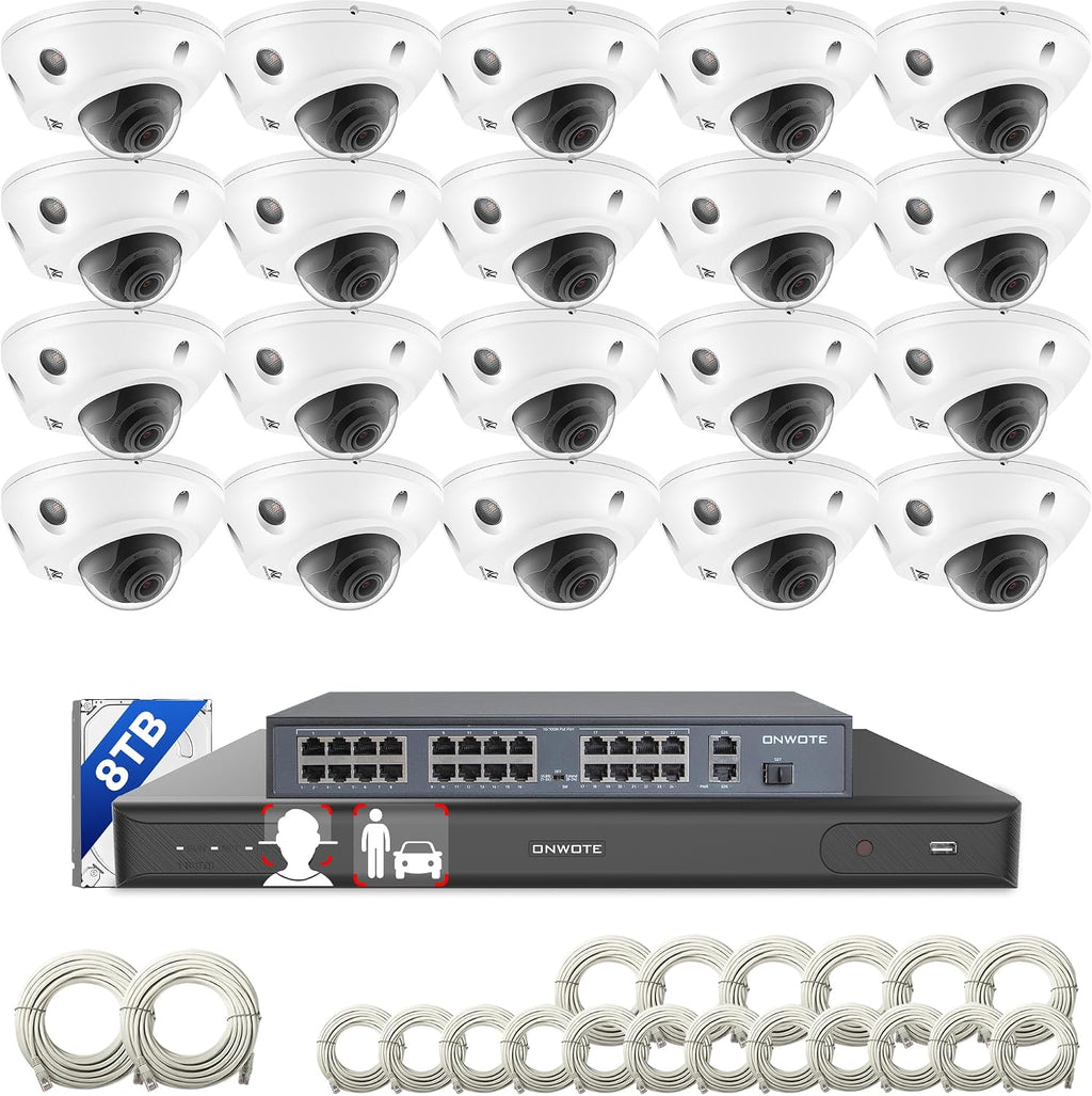 ONWOTE 12MP NVR 32 Channel Security Camera System, Face Recognition& AcuSearch, 20x 4K 8MP Vandal-Proof PoE IP Cameras, 2 Way Audio, 32CH 6K Commercial NVR 8TB, 20 Cables-1860ft, 4 HDD Support 40TB