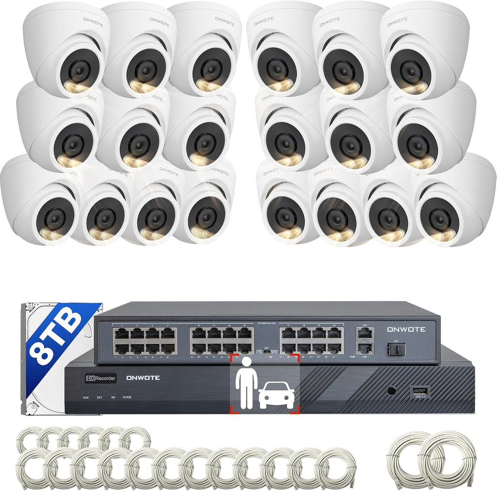 ONWOTE 12MP NVR 32 Channel Security Camera System, Smart Color Night Vision, 20x 6MP Outdoor Audio PoE IP Cameras, 32CH 6K 4K NVR 8TB, 20x Ethernet Cables-1860ft, Commercial CCTV for Business