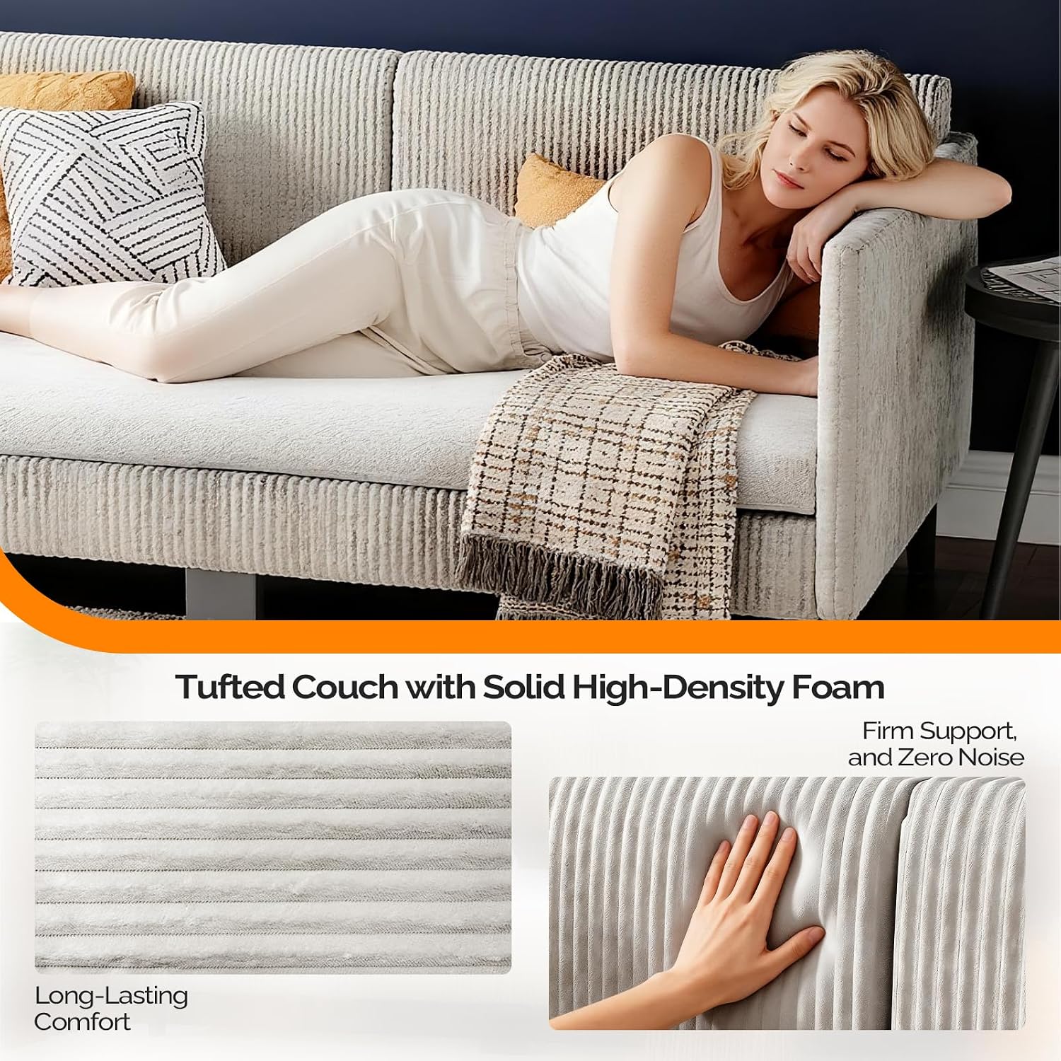 VINGLI Daybed Twin Size Corduroy Upholstered Comfy Sleeper Couch Sofa Bed for Living Room, Movie Room, Bedroom, Beige White