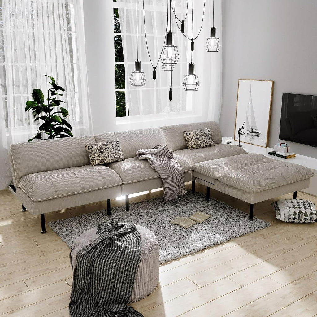 Ribilake 2 Sets 70' Futon Sofa Bed, 4 1 Multi-Function Couch Sleeper with Adjustable Backrest, Modern Convertible Futon, Recliner Small Loveseat for Living Room, Beige