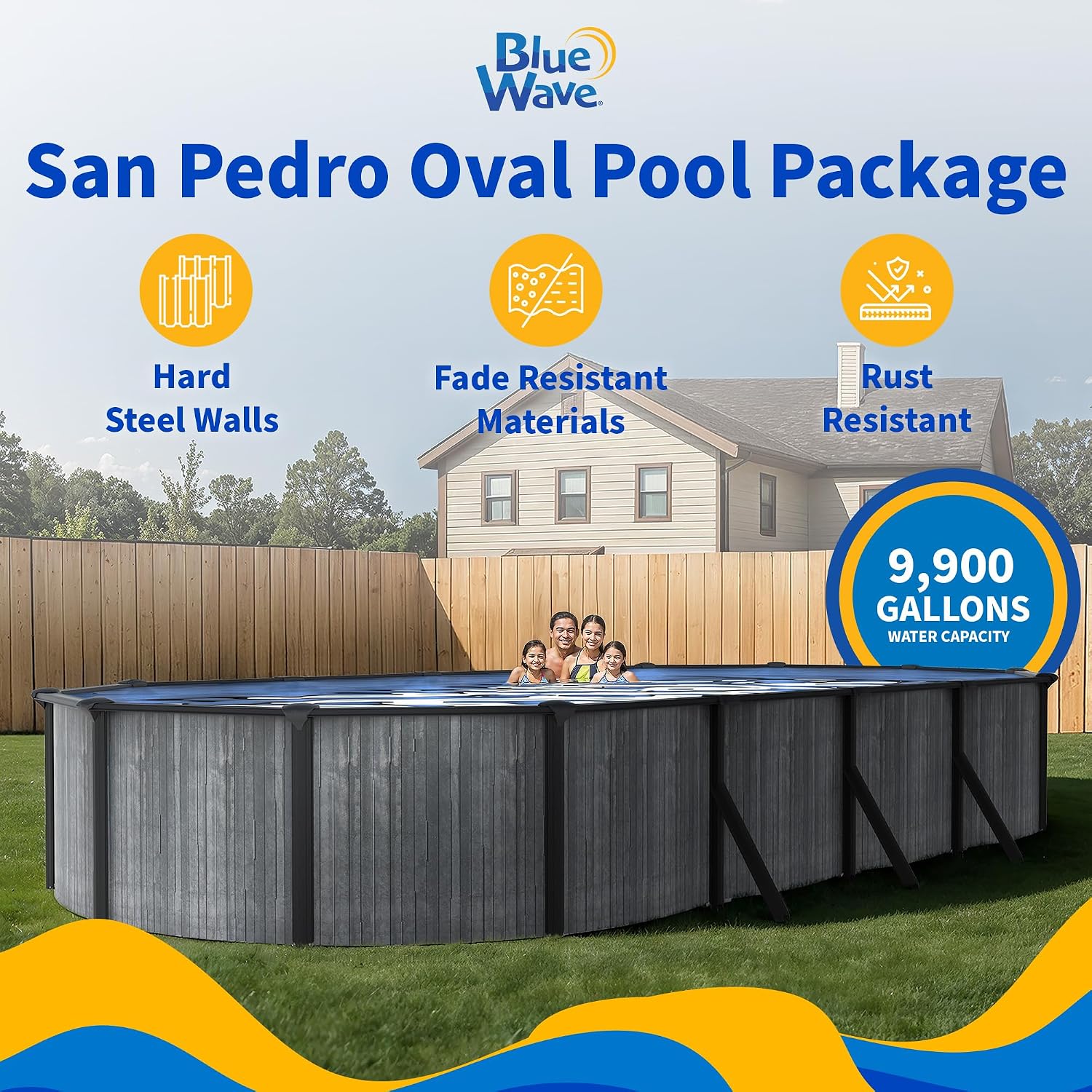 Blue Wave San Pedro 15x30-ft Oval 52-in Deep 6-in Top Rail Above Ground Steel Wall Swimming Pool Package