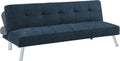 OSP Home Furnishings Kenneth Modern Button Tufted Convertible Click-Clack Futon Sofa Bed, Indigo Blue Fabric with Chrome Legs