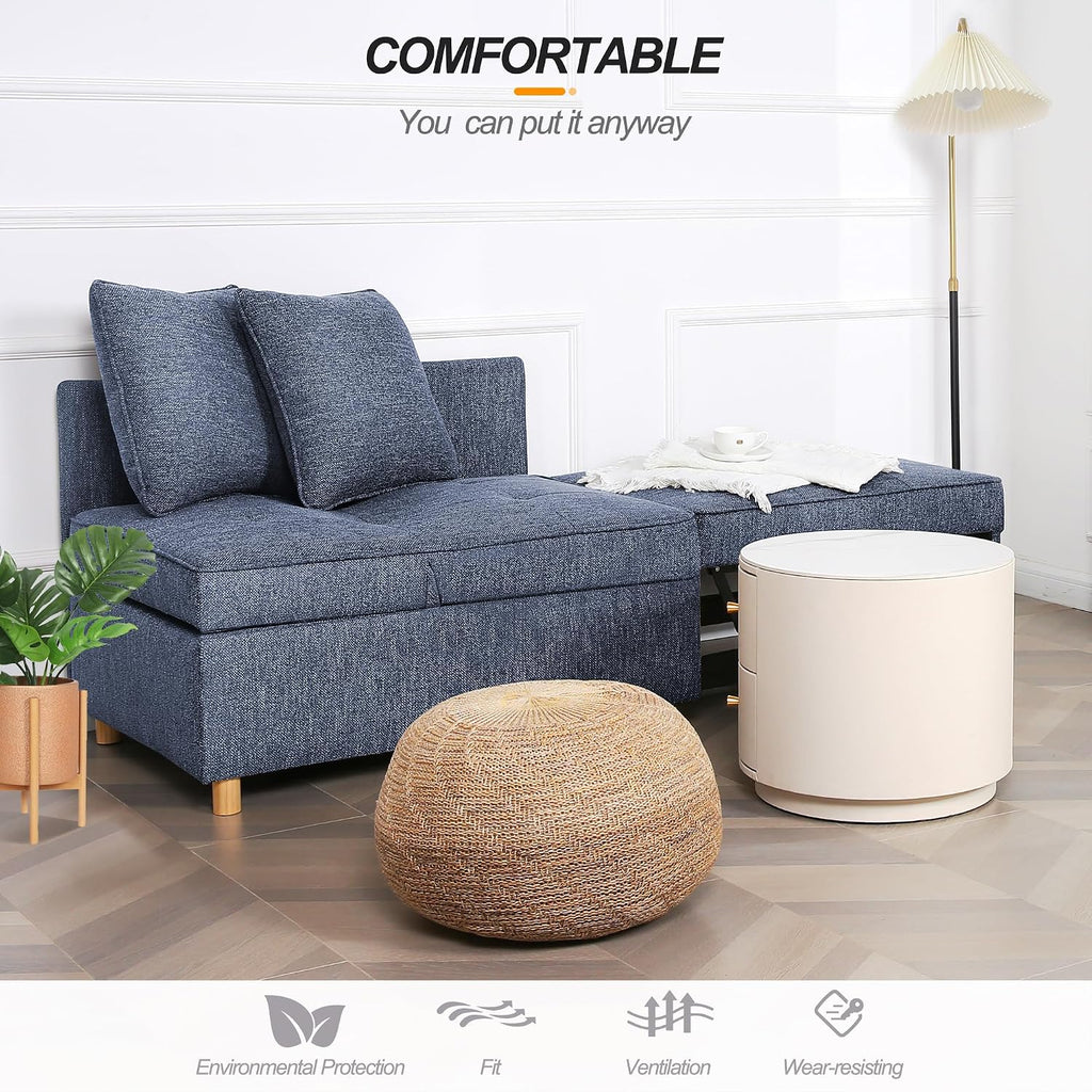SEJOV Sofa Bed 4-in-1 Convertible Sofas & Couches, 3-Seat Linen Fabric loveseat Sofa with 2 Throw Pillow, Single Recliner for Small Space with 5 Adjustable Backrest, Blue