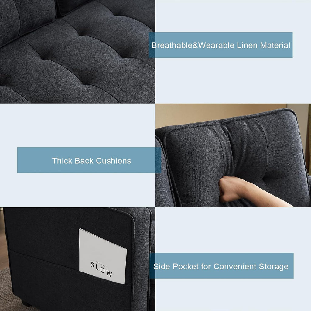VINGLI Upgraded Loveseat Sleeper, 53.5' W 83' L Convertible Sofa Bed Couch Futon Couches for Living Room, Folding Couch Bed for Small Spaces, Fold Out Floor Gaming Sofa Bed for Basement, Black