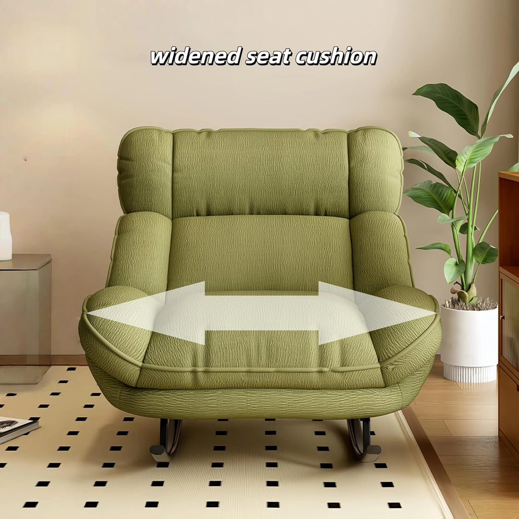 Sofa Rocking Chair Metal Frame with Adjustable Backrest Comfortable Decorative Chair Modern Ergonomic Sofa for Living Room Bedroom (Green)