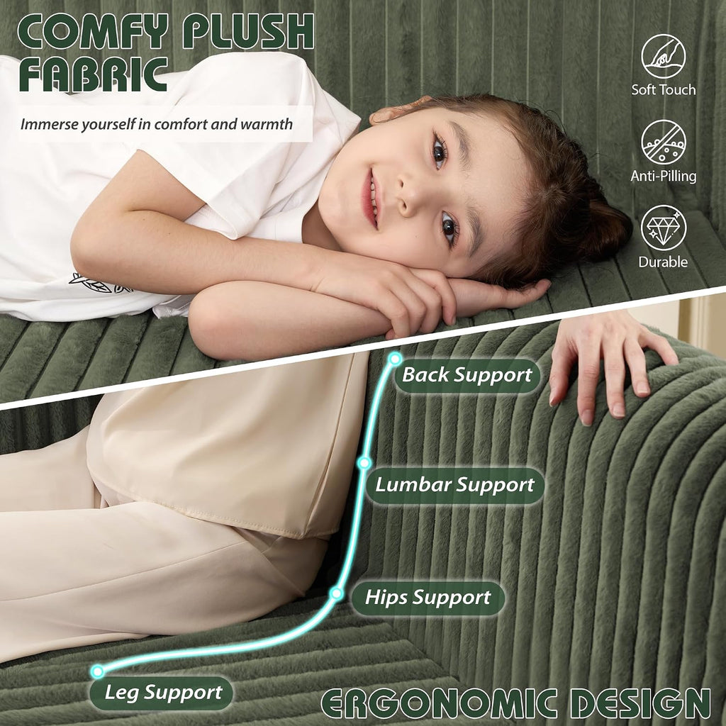 HABUTWAY Folding Sofa Bed, 2 in 1 Convertible Sleeper Chair with Armrest, Portable Fold Out Chair Bed, Comfy Floor Couch, Multi-Functional Lazy Sofa for Living Room Bedroom Dorm Home Office, Green