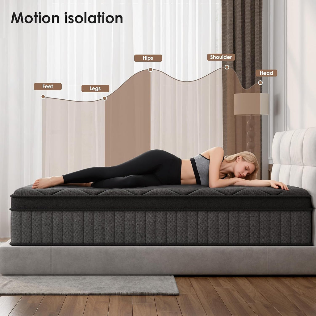 Mattress Twin Size 10 Inch, Mattress with Gel Memory Foam and Pocket Springs, Euro Top Medium Firm, Black