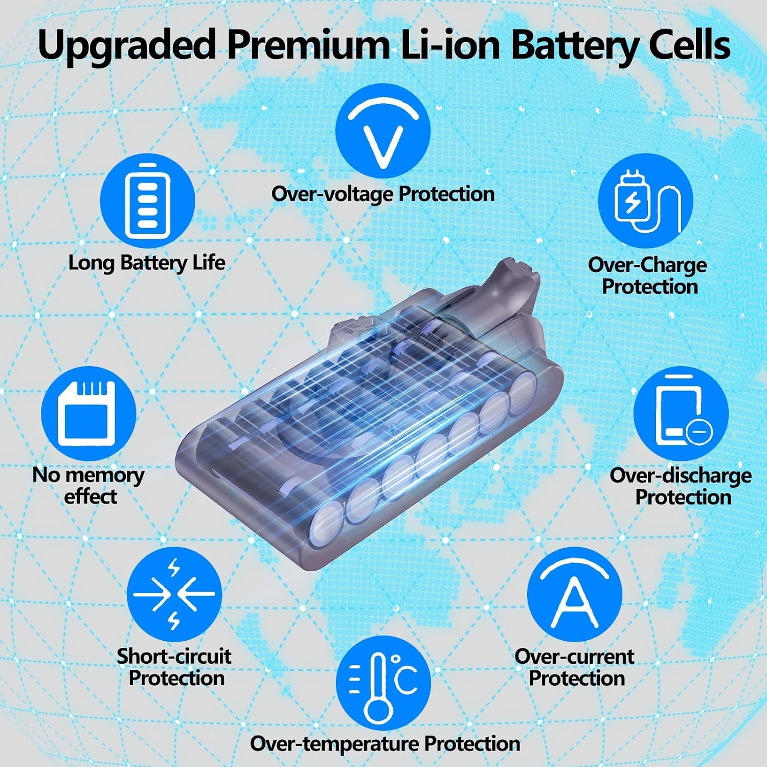 OUTMX 25.2V 6000mAh Compatible for Dyson Battery V11 Vacuum Cleaner - Clip Type Replacement Batteries(4Pcs 6000mAh)
