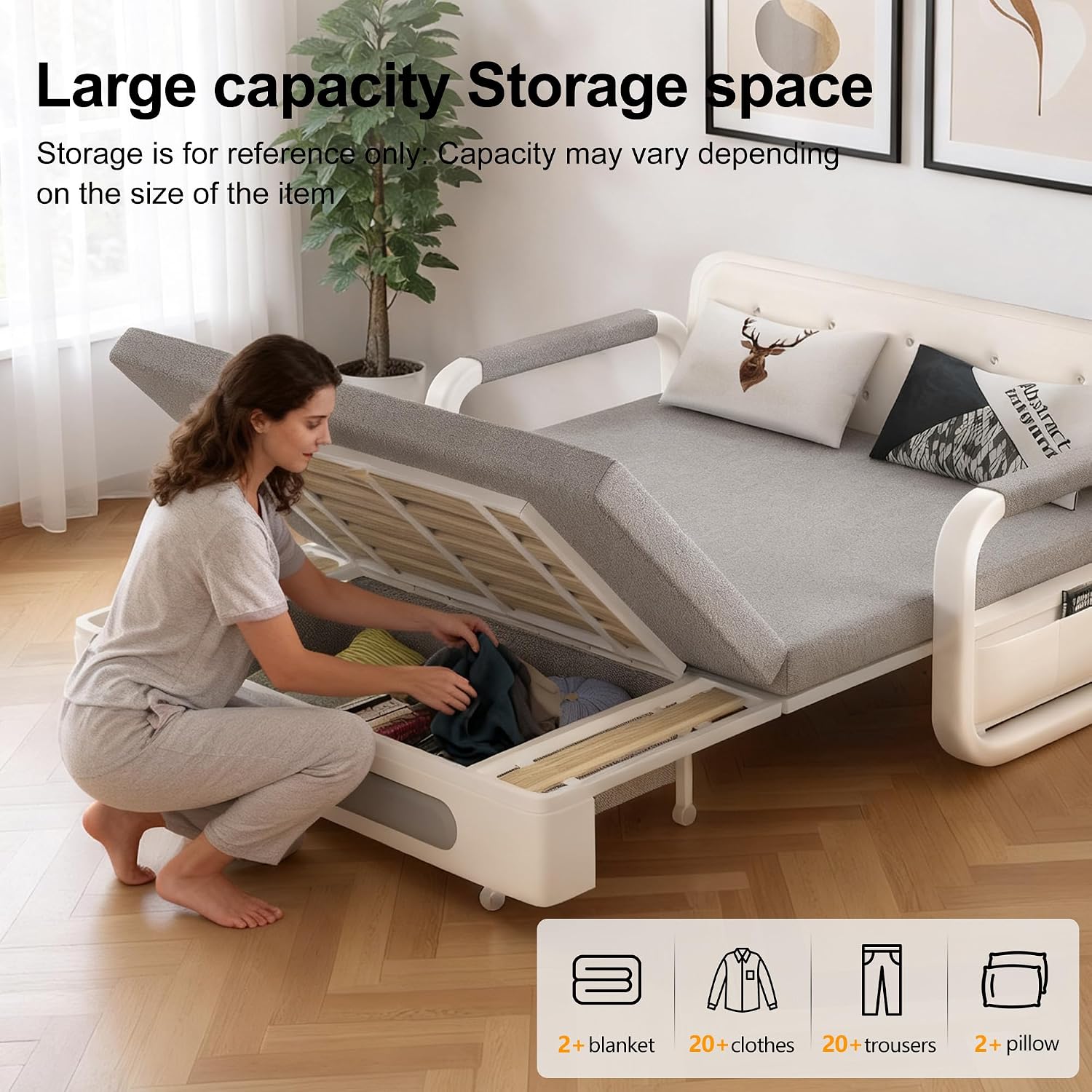62' Versatile Pull-Out Sofa Bed – Modern Versatile Futon Sleeper Couch, Daybed with Trundle, Perfect for Living Room & RV, Gray/White