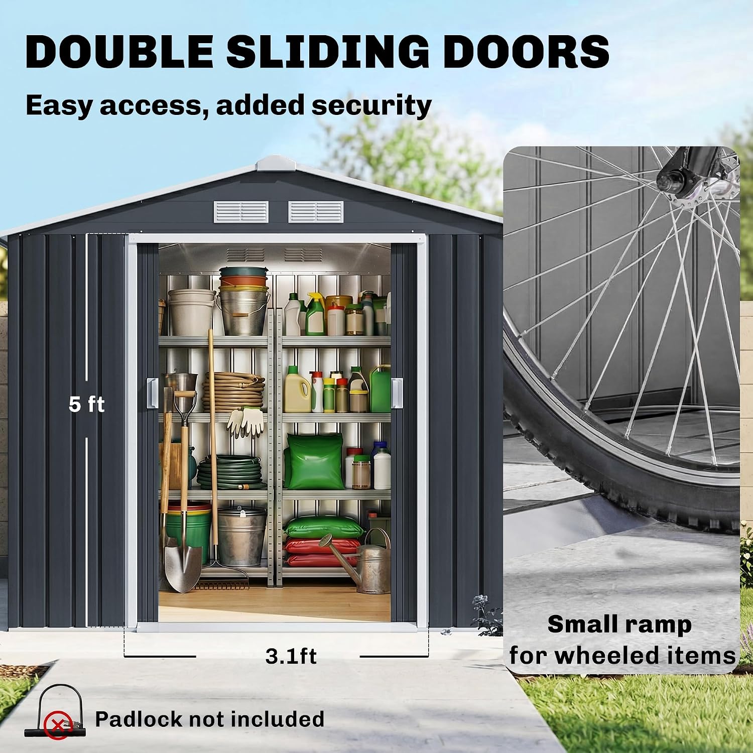 Outsunny 7' x 4' Outdoor Storage Shed, Garden Tool Metal Shed with Foundation Kit, Double Lockable Door, Air Vents and Sloping Roof, for Backyard, Patio, Lawn, Dark Gray