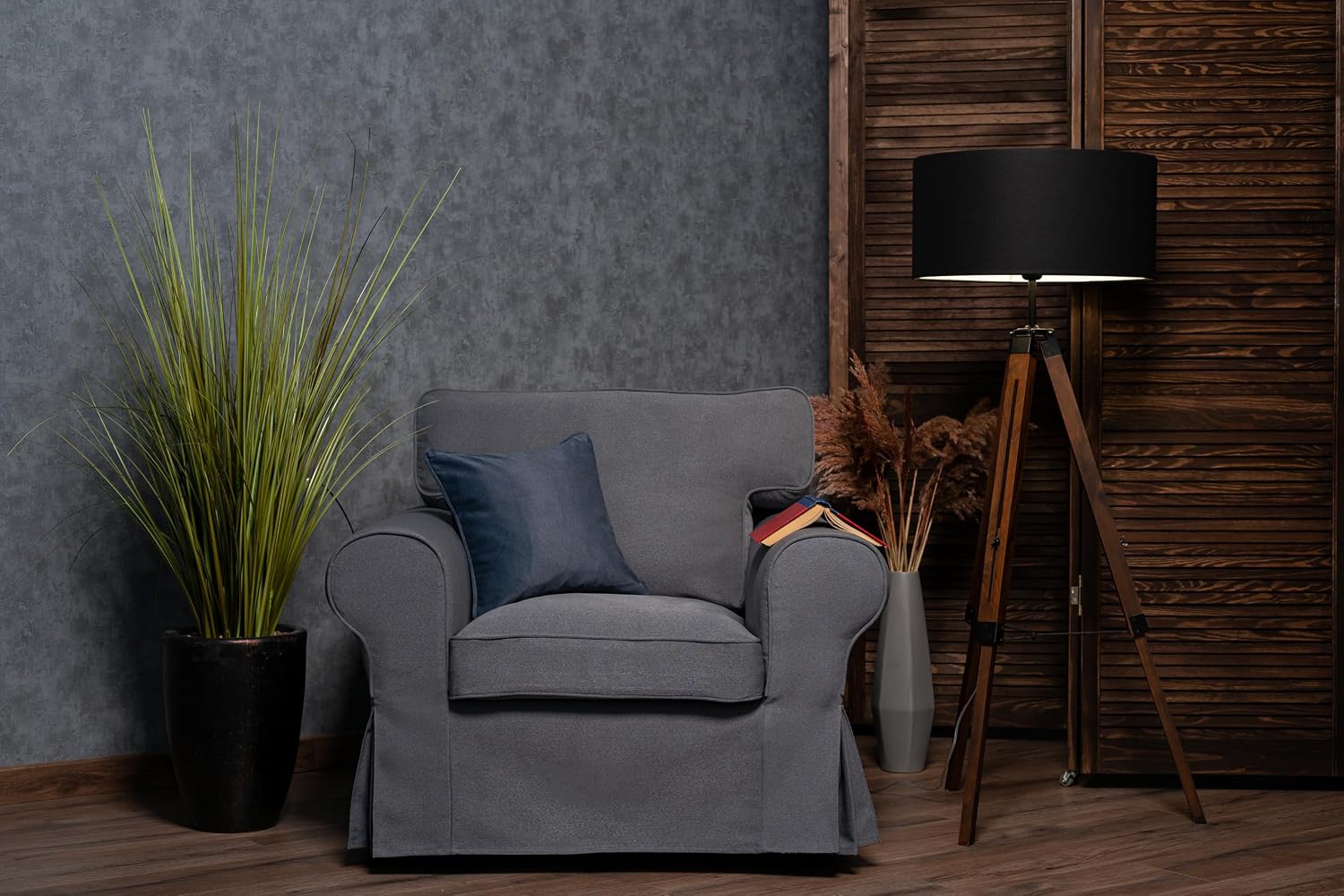 MASTERS OF COVERS Ektorp Armchair Cover for The IKEA Ektorp Chair Slipcover Replacement (Titanium Grey)-Not Fit for Uppland Series Sofa (Armchair Cover Only!)