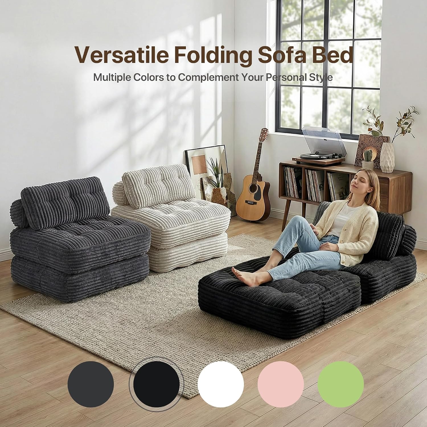 Claiks Folding Sofa Bed, Boneless Chair with Pillow Sleeper Sofa with Back Support, Sleeper Chair Portable Fold Out Chair Bed Comfy Foldable Mattress for Living Room, Black, Single