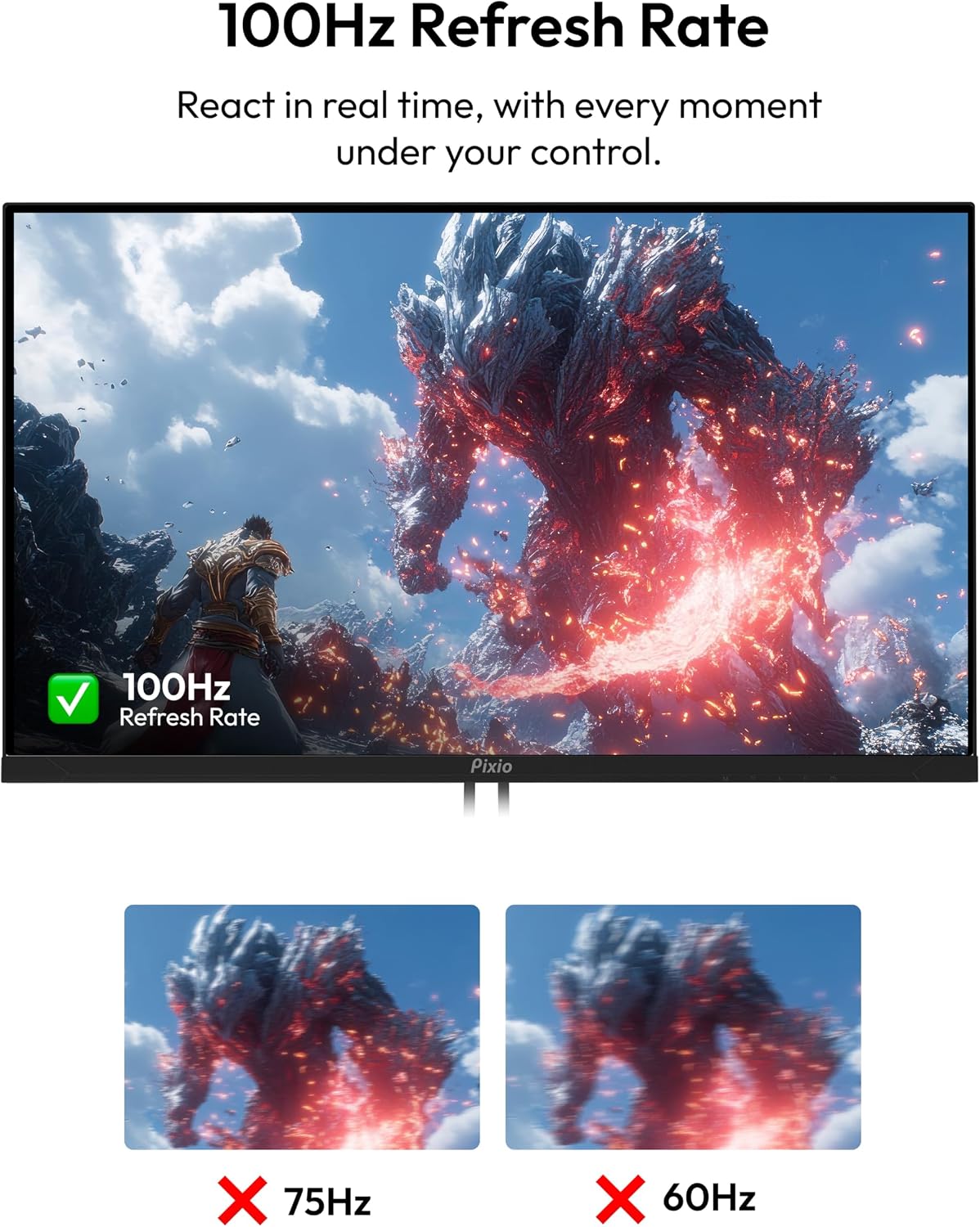 Pixio PX275 Wave 27 inch 100Hz Refresh Rate QHD 1440p Resolution IPS Panel 1ms MPRT Response Time Gaming Monitor and PS1S Wave Black Single Monitor Arm - Fits up to 32 inches and 19.8lbs