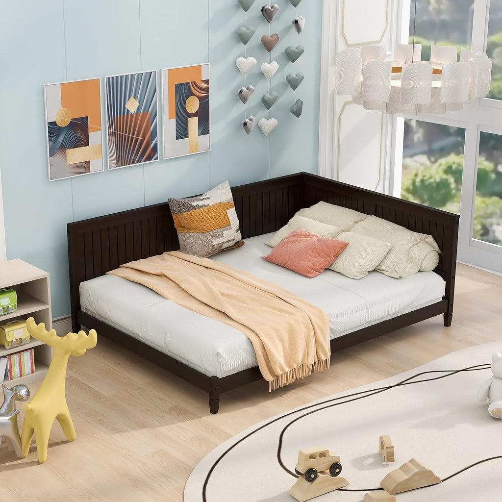 Merax Full Size Daybed Espresso Wood Sofa Bed