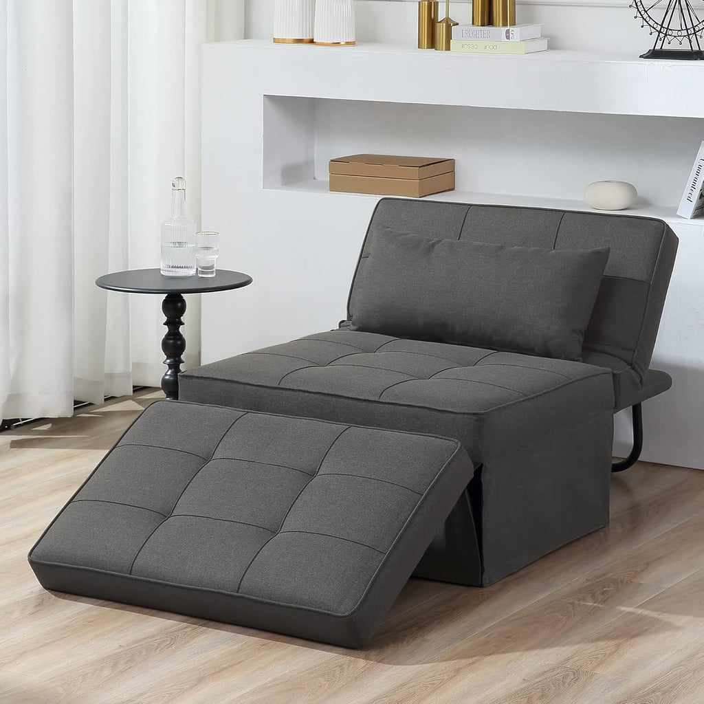 BIGSYY Sofa Bed, Set of 4 in 1 Multi-Function Folding Ottoman Breathable Linen Couch Bed with Adjustable Backrest Modern Convertible Chair for Living Room Apartment Office, Dark Grey