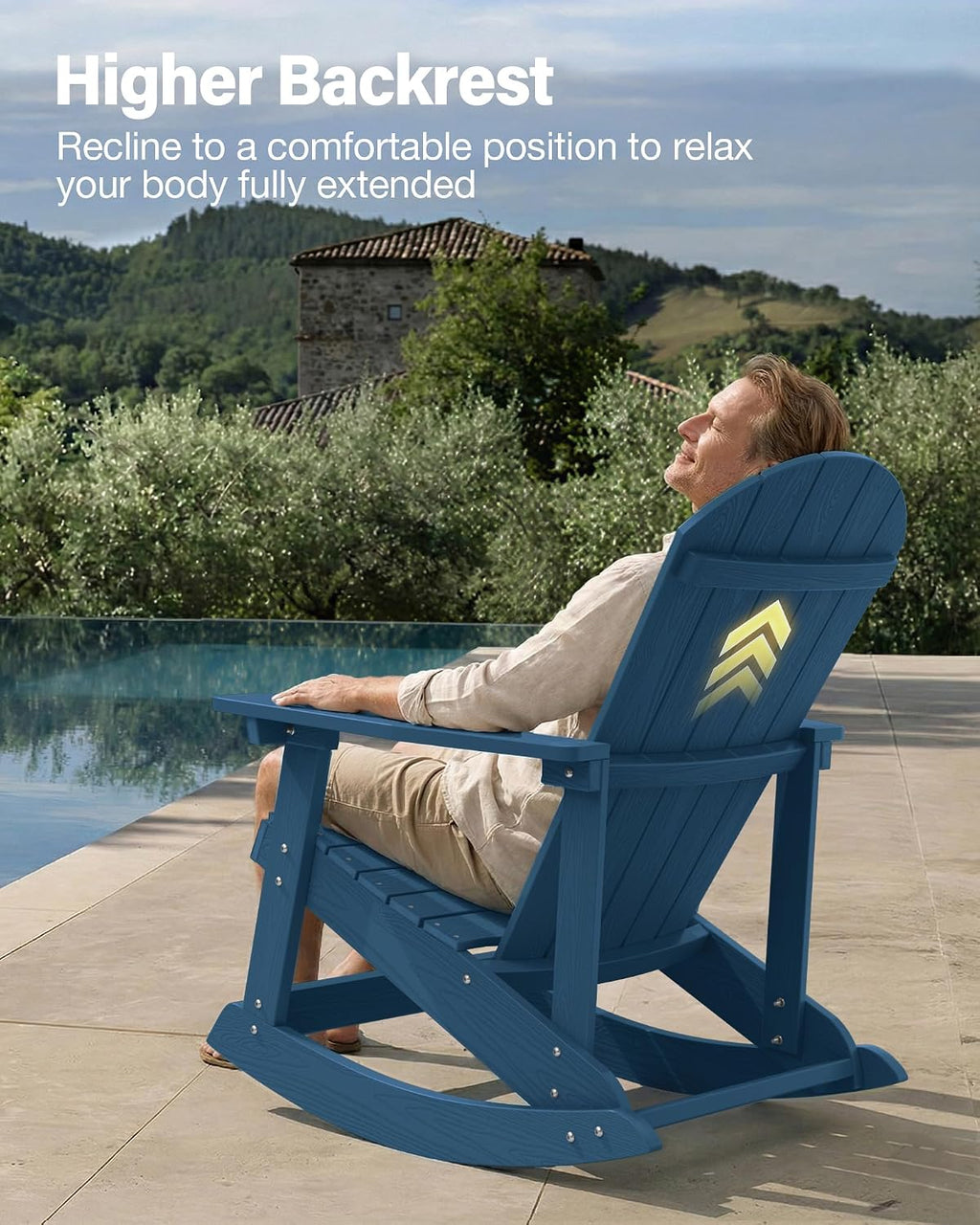 YEFU Outdoor Rocking Chair,Adirondack Rocking Chair,Patio Rocker Chair with Wide Back,Oversized Rocker Chair Look Like Real Wood, for Lawn, Porch, Backyard, Indoor and Garden(Navy Blue)