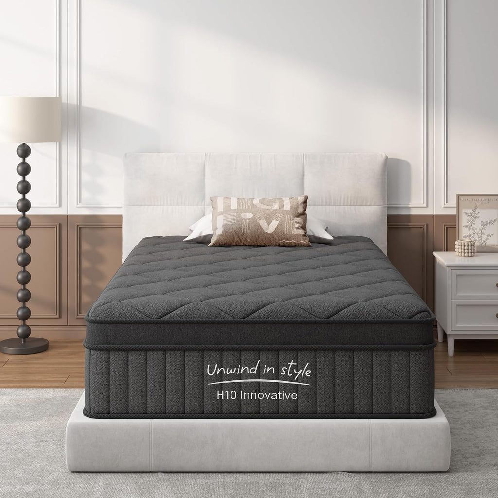 Mattress Twin Size 10 Inch, Mattress with Gel Memory Foam and Pocket Springs, Euro Top Medium Firm, Black