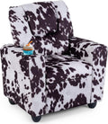 GLACER Kids Recliner with Cup Holder, Velvet Toddler Lounge Chair w/Adjustable Backrest & Footrest, Spring-Loaded Seat Cushion, Push Back Toddler Sofa for Boys & Girls Ages 3+ Years Old (Cow)