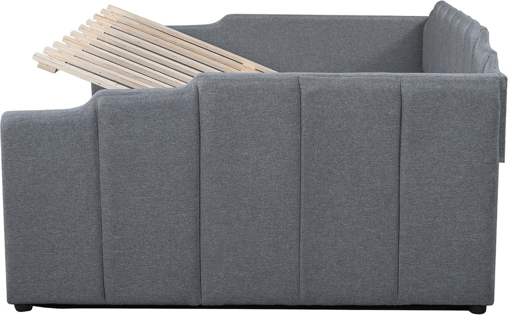 Merax Full Size Upholstered Daybed, Sofa Bed Frame with Underneath Storage, Space-Saving Corner Day Bed for Living Room Bedroom & Guest Room, No Box Spring Needed, Grey