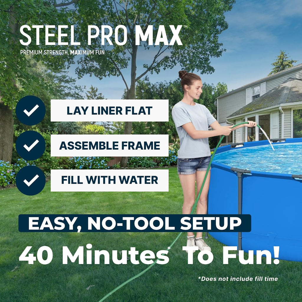 Bestway Steel Pro MAX 14' x 42' Above Ground Pool, Round Metal Frame Outdoor Swimming Pool for Backyard, Blue, Pool ONLY