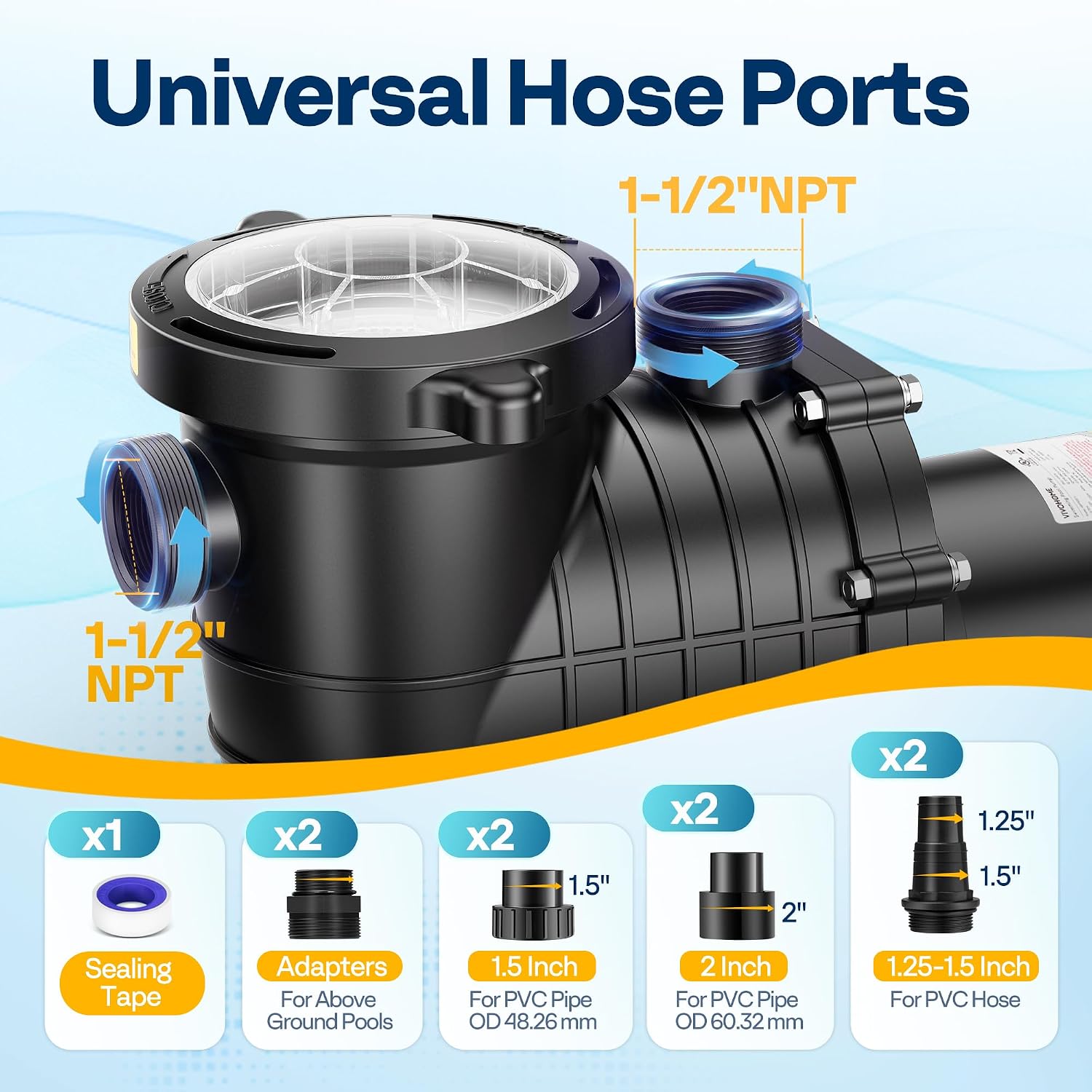 VIVOHOME 1.5 HP 6500 GPH Powerful Copper Motor Dual Voltage Self Primming in/Above Ground Swimming Pool Pump w1.25'' & 1.5' & 2.0'' Unions Energy Saving w/Strainer Basket