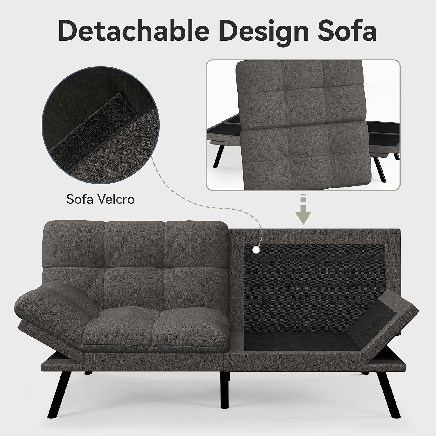 Convertible Futon Sofa Bed,71' Memory Foam Futon Couch,Detachable Cushion,Adjustable Backrest & Armrest,Linen Modern Loveseat Sleeper Recliner for Living Room,Office,Apartment,Classic Grey
