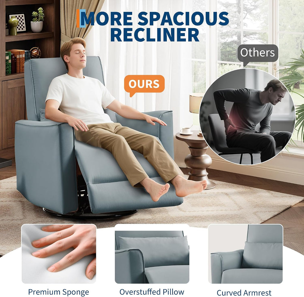IDEALHOUSE Swivel Rocking Nursery Recliner Chair Rocker Recliner Glider Deep Seat PU Leather Sofa Chair with high Backrest for Nursery, Living Room, Bedroom & Home Movie Theater (Gray)