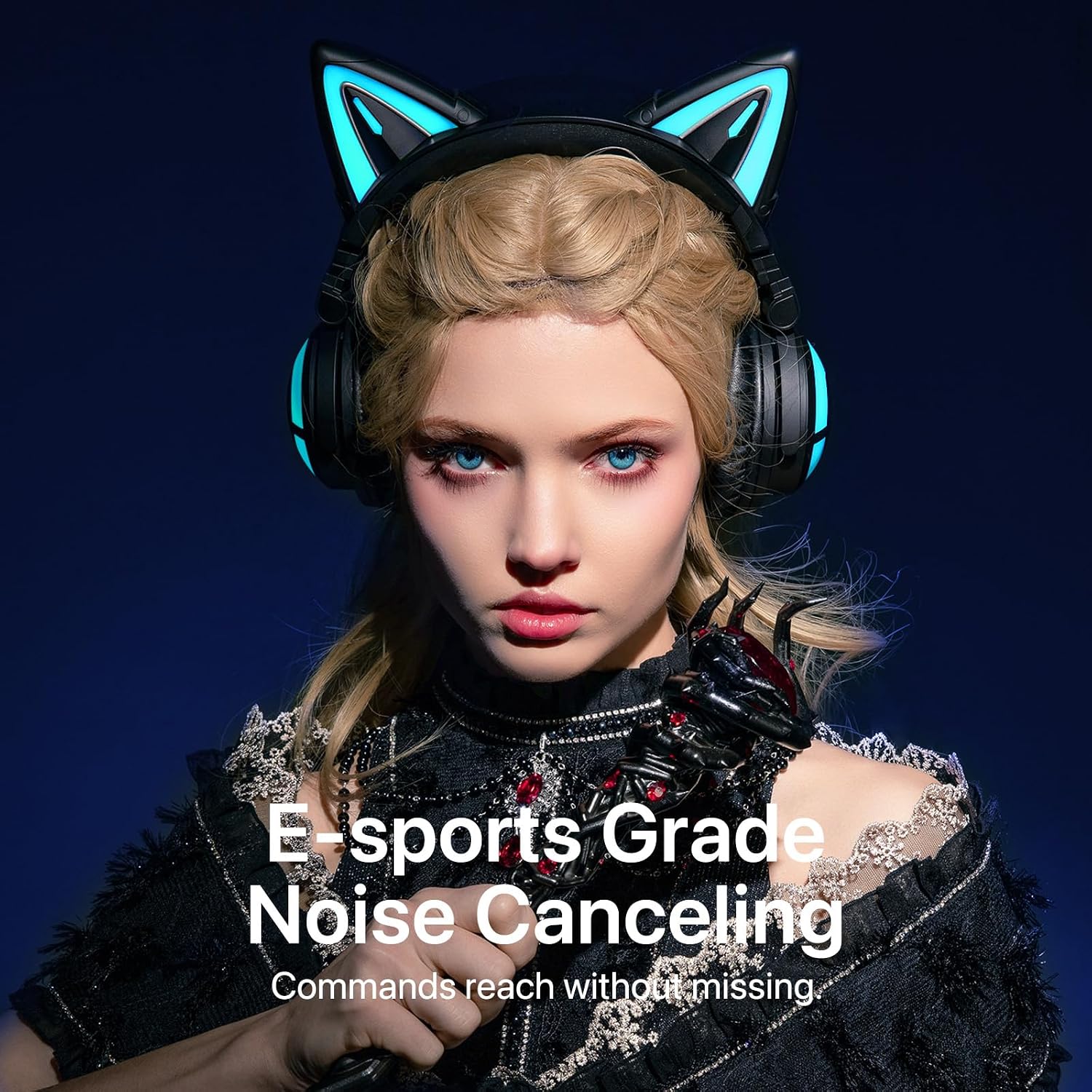 YOWU Cat Ear Headphones, Cute Cat Ear Gaming Headsets with Bluetooth 5.2 for PC/PE/Switch/PS4/PS5, Built-in Mic & Customizable RGB Light Effect for Anime Lovers(CE Black)