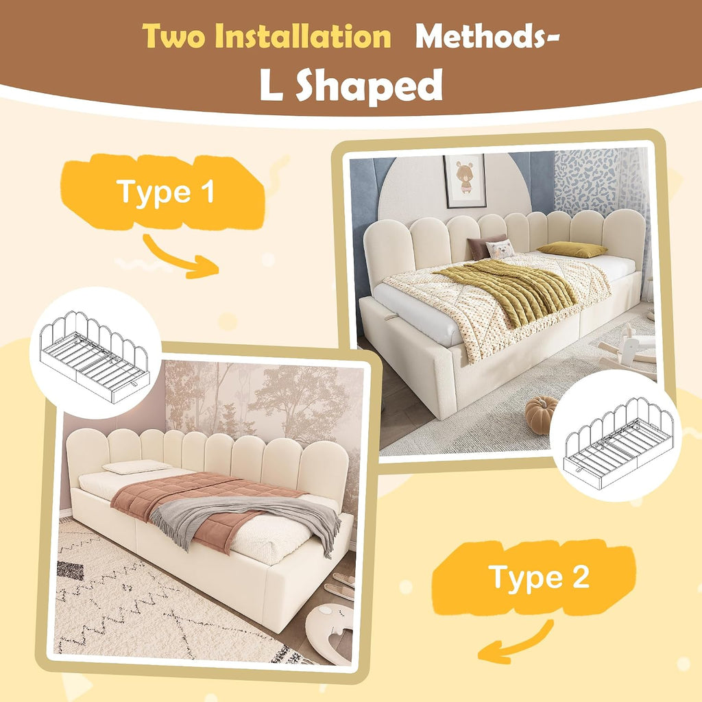 Merax Modern Upholstered Lift Up Sofa Day Bed with Headboard, Velvet Platform Bed Frame with Hydraulic Storage, No Box Spring Needed/Easy Assemble Twin, Beige
