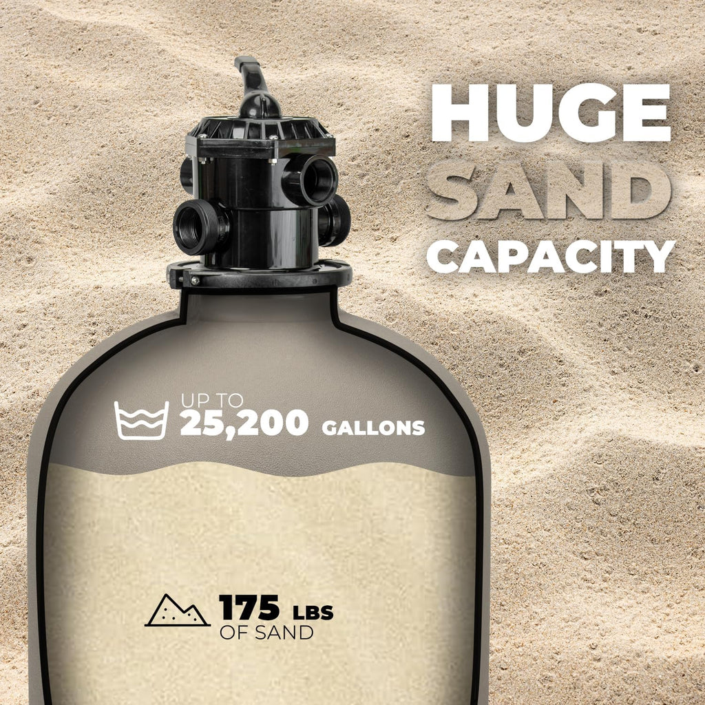 XtremepowerUS 16' Above Inground Swimming Pool Sand Filter System 7-Way Multi-Port Valve Pool Filter up to 21,000 Gallons with Stand