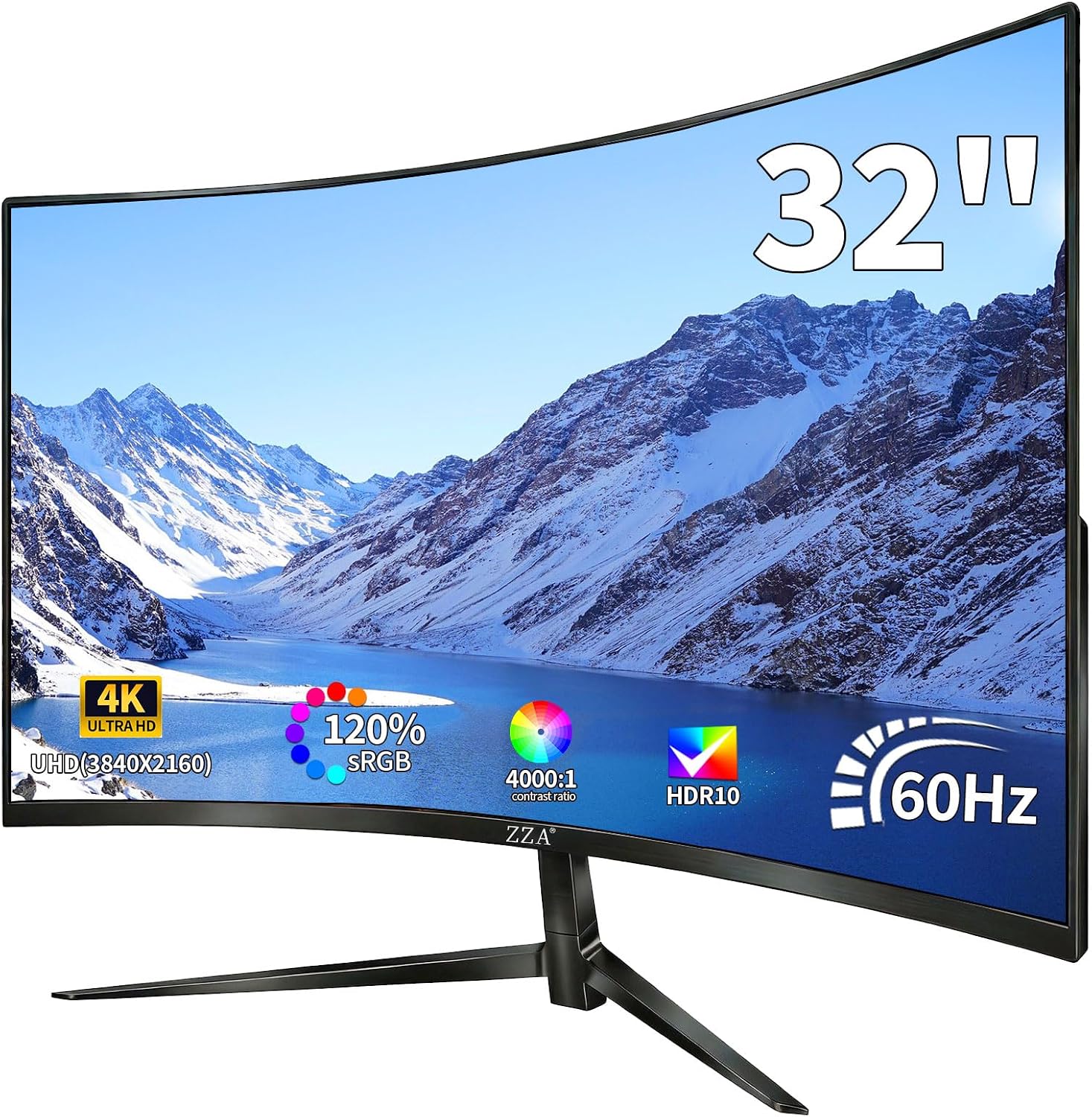 ZZA 32 Inch Curved Gaming Monitor,UHD 3840 * 2160 60Hz 4K PC Monitor, Curved 1500R,4000:1 Contrast,1Ms MPRT,HDR,FreeSync,VA,HDMI DP1.4