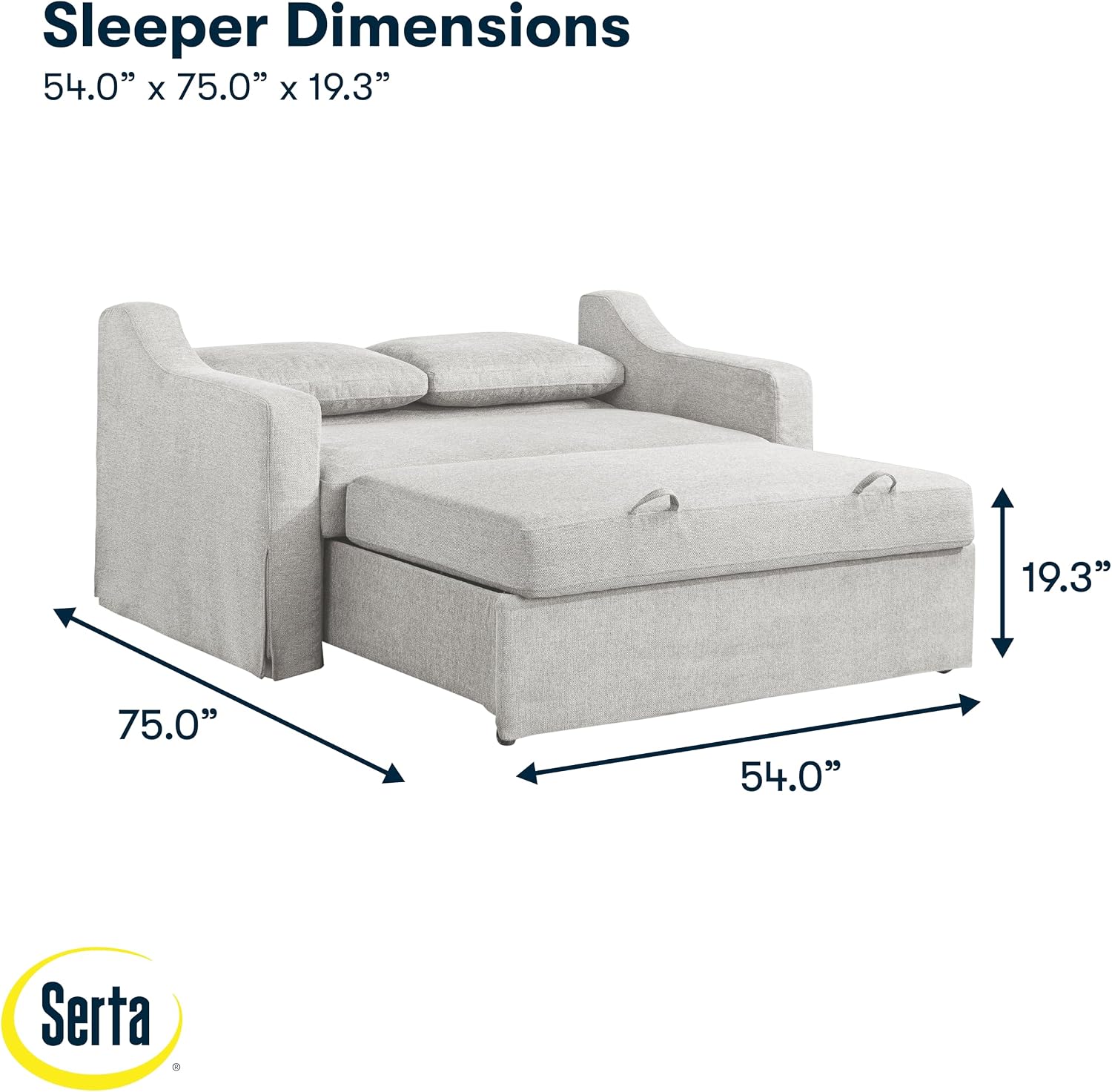 Serta Hawthorne 66.1' Slipcovered Convertible Sleeper Loveseat, Full Size, Dreamcoil Comfort, FingerGuard Pinch Point Protection, Polyester Tweed Fabric, Linen