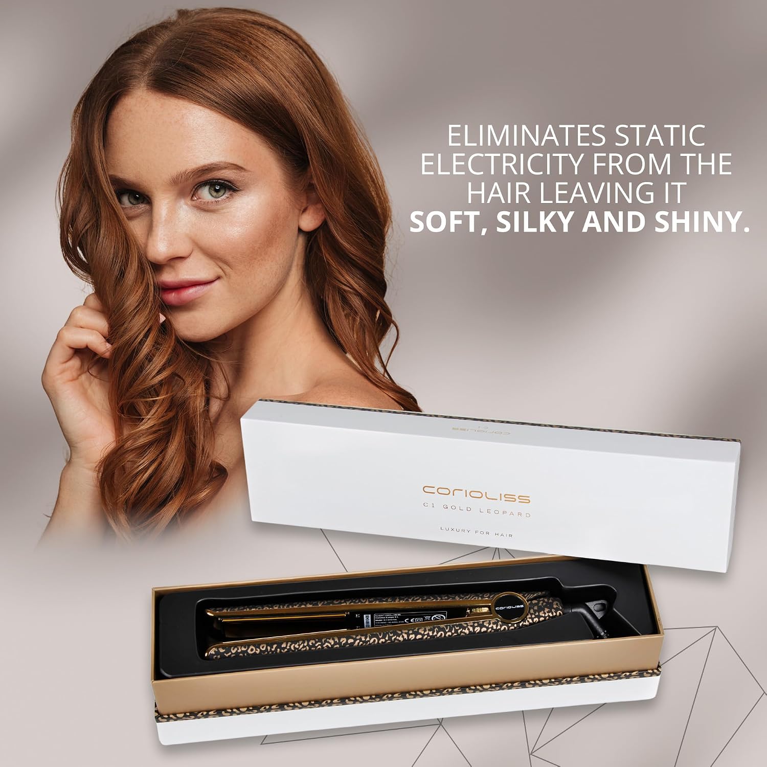 Corioliss C1 Flat Iron Hair Straightener Professional Titanium Plates Temperature Control Travel Case (Leopard Gold Soft Touch)