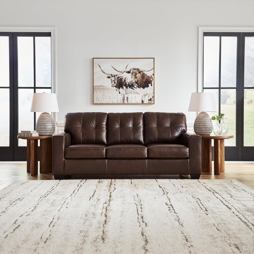 Signature Design by Ashley Santorine Classic Leather Match Tufted Sofa Sleeper with Bi-Fold Memory Foam Mattress, Queen, Dark Brown