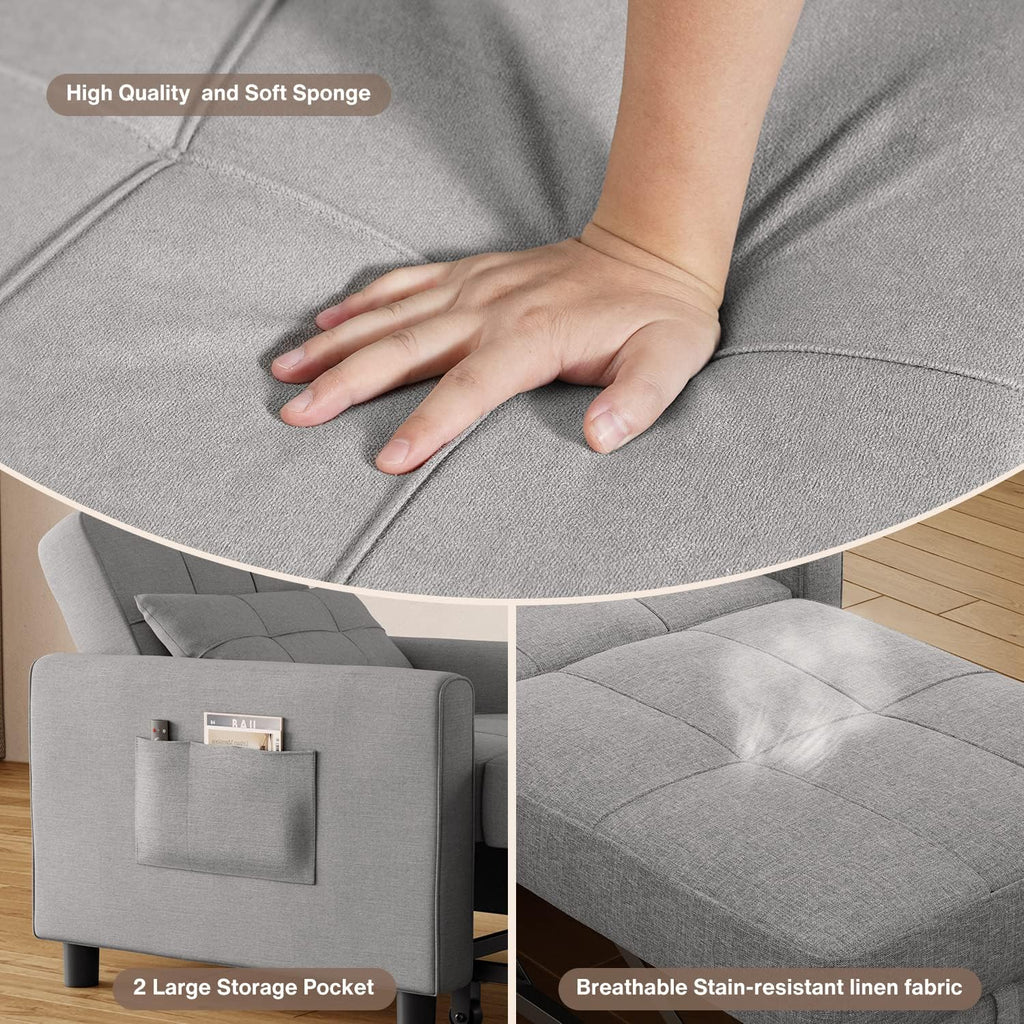 Aiho Convertible Sleeper Chair, 3-in-1 Sofa Bed with Adjustable Design, Pillow & Pocket - Pull Out Sleeper for Apartment, Light Gray