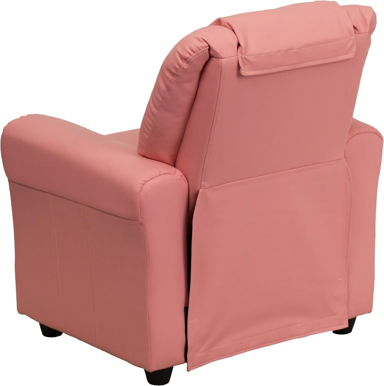 EMMA + OLIVER Pink Vinyl Kids Recliner with Cup Holder and Headrest