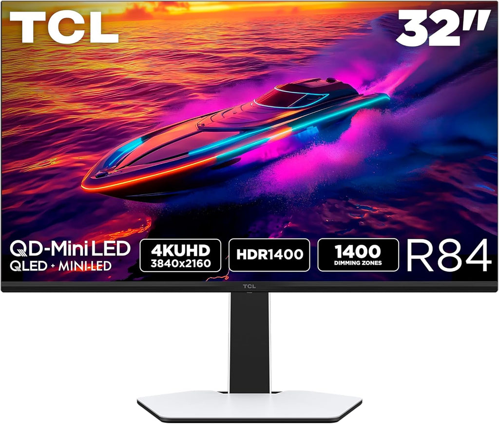 TCL 32' R84 Series 4K UHD HDR QD-Mini LED Gaming Monitor (32R84, 2025 Model) Halo Control System, 165Hz Refresh Rate, LD1400 Precise Dimming, HDR1400 Brightness, 1ms, AMD FreeSync, NVIDIA G-SYNC
