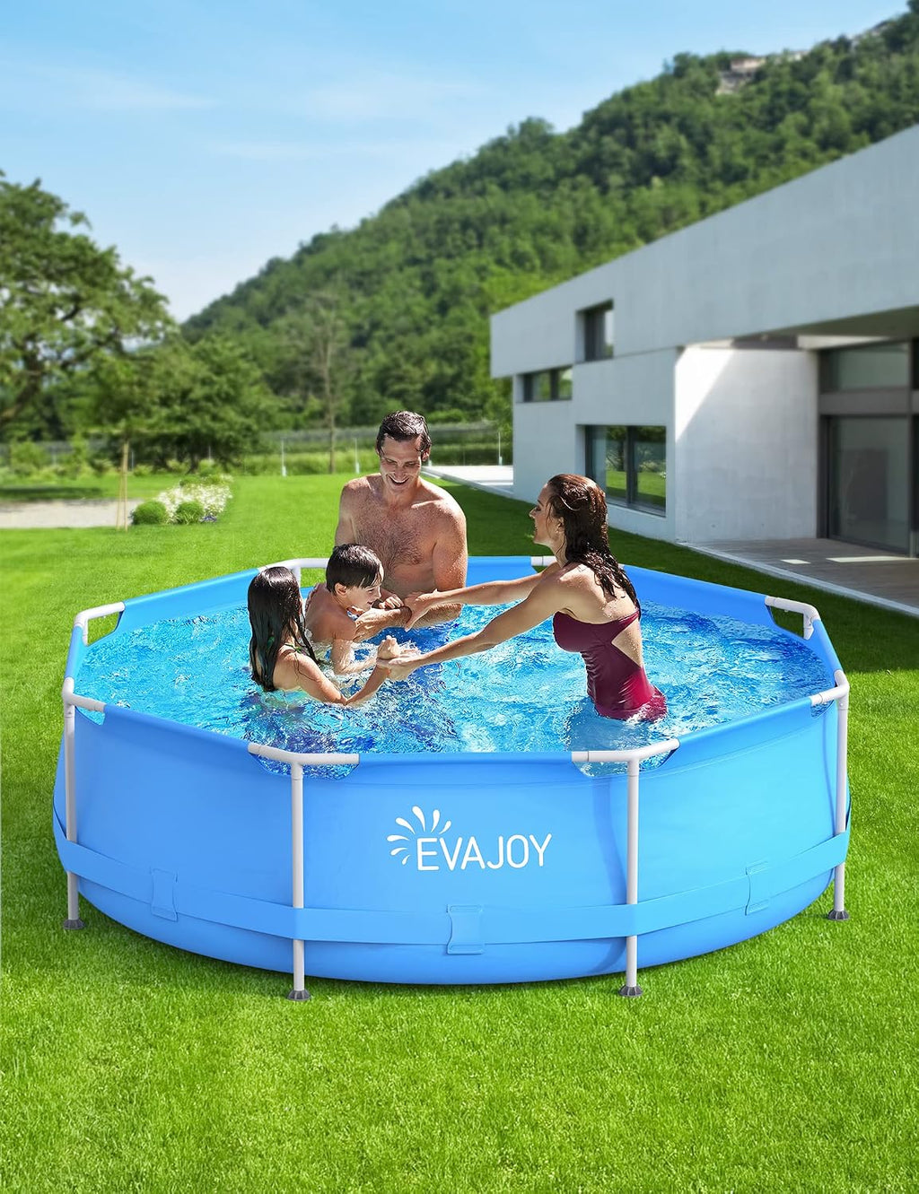 Evajoy 10 ft x 30 Inch Outdoor Metal Frame Above Ground Round Swimming Pool with Easy Set-Up, Pool Only